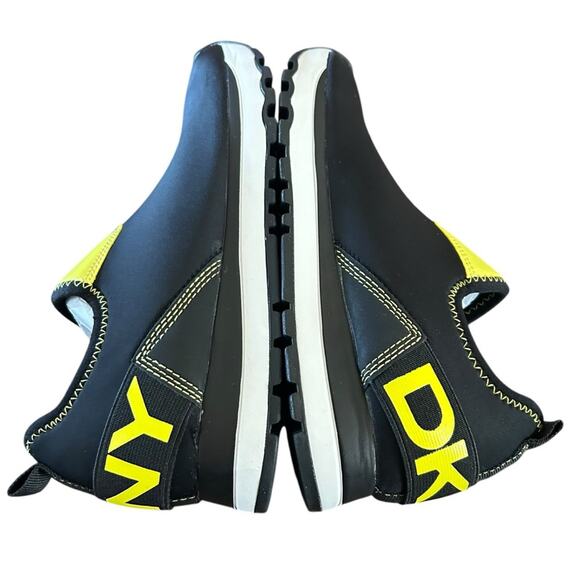 DKNY Jolie-Slip On Sneakers Neoprene Black Neon Yellow Logo NEW 6 - Picture 10 of 12